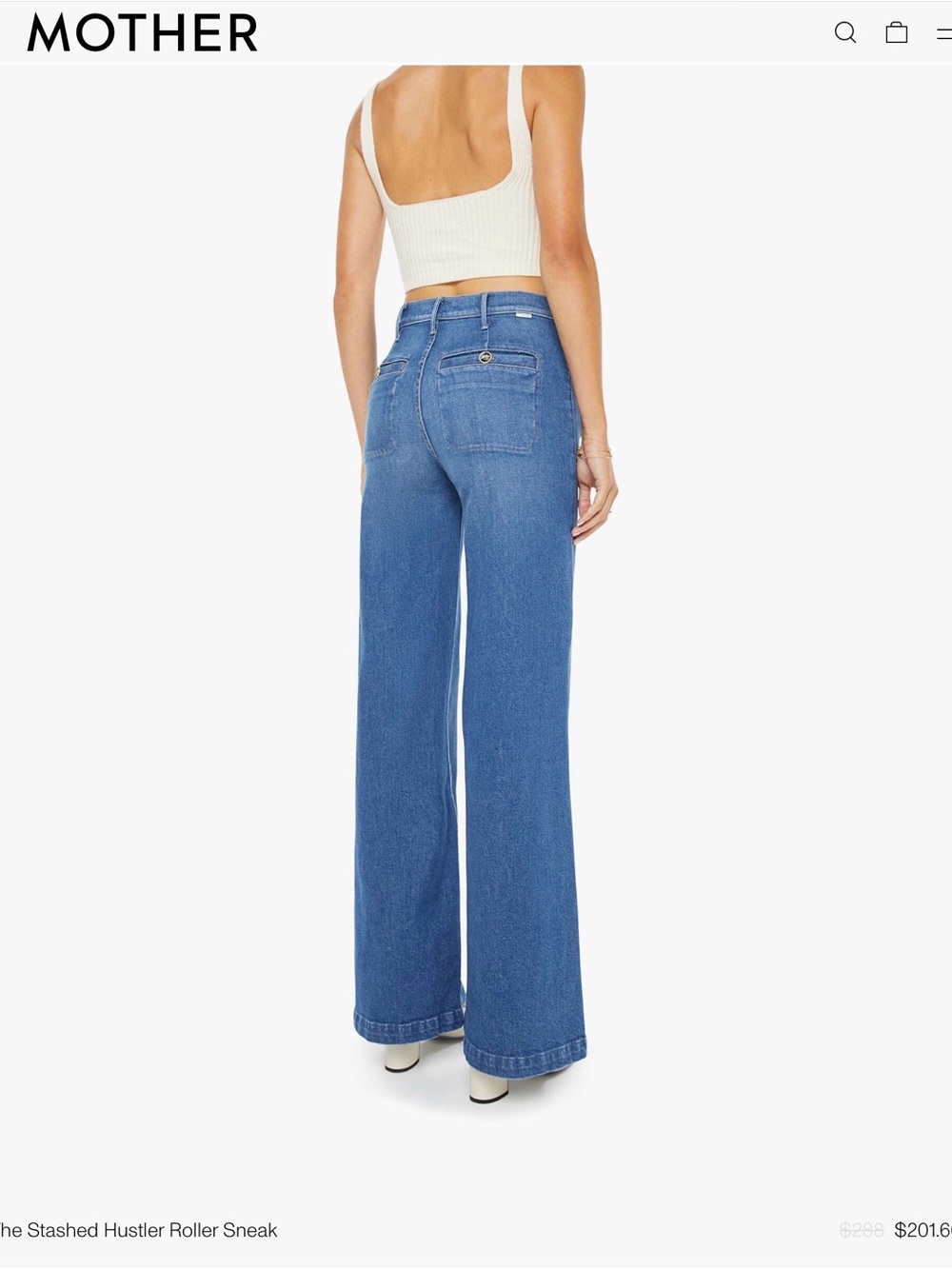 MOTHER jeans womens stashed hustler roller sneak nwt 23 denim 70s zip fly pocket - Picture 2 of 14